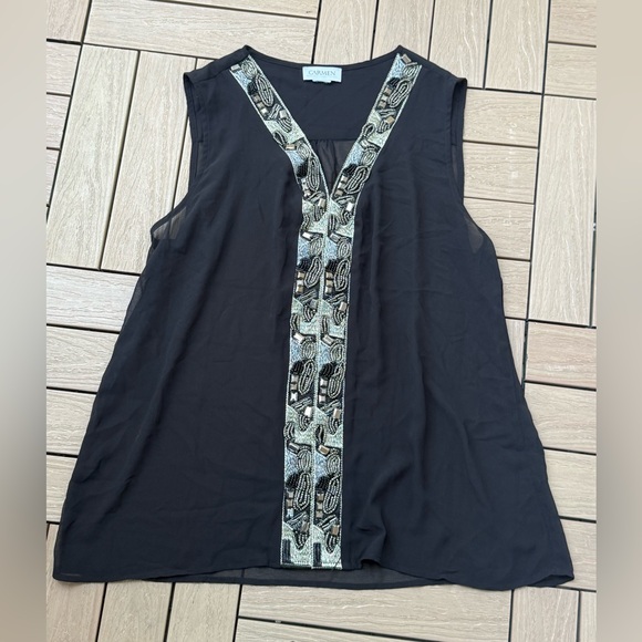 Carmen Marc Valvo black beaded sleeveless blouse - Picture 5 of 7